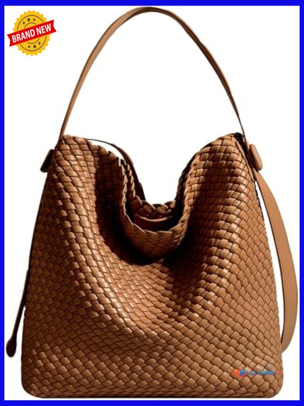 Large Woven Vegan Leather Tote Bag with Removable Pouch
